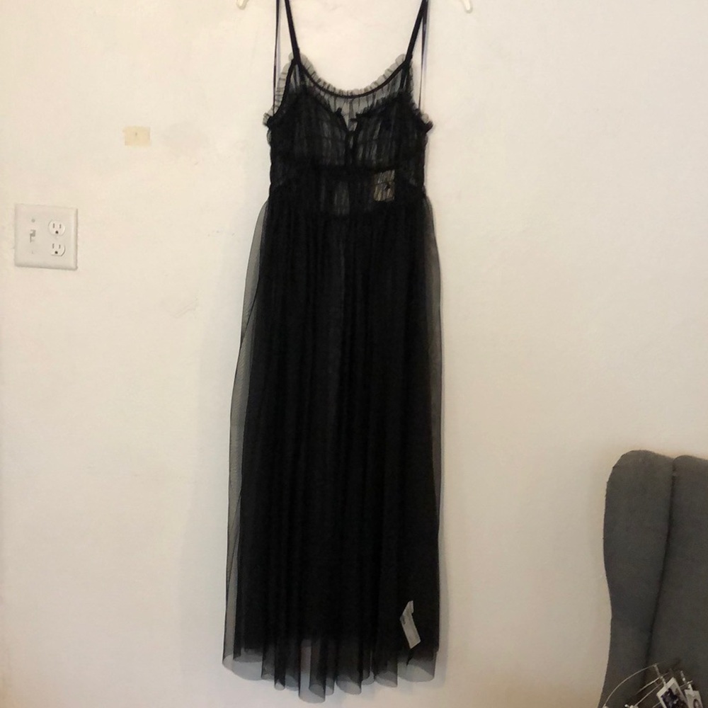 Black Completely Mesh Spaghetti Strap Sheer Floor Length Dress Maxi Coverup